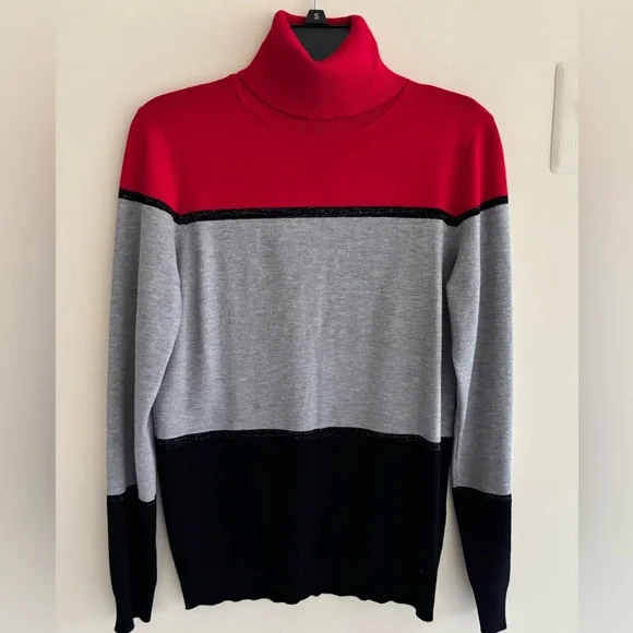 Calvin Klein Women's Colorblocked Turtleneck Sweater Red Size S/P - Picture 3 of 12